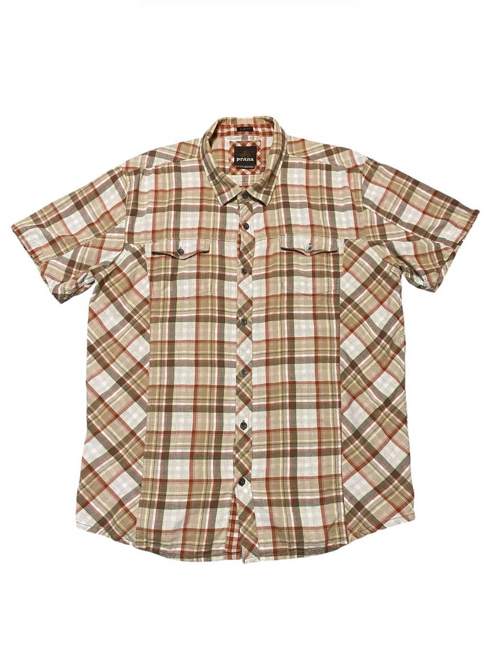 Men's Prana Gingham Lined Short Sleeve Button Up Shirt Plaid Hiking Outdoor XXL